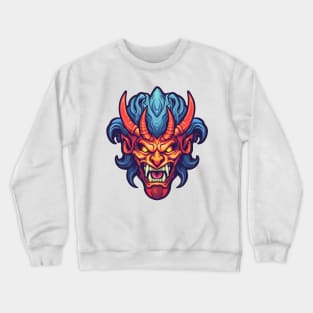 Horned demon face, red and blue Crewneck Sweatshirt